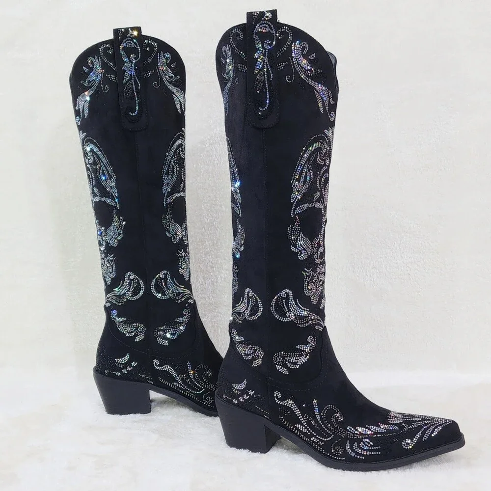 NIB MUERTO Goth Western Cowgirl Boots Sparkling Iridescent Rhinestones Skull - Picture 5 of 15